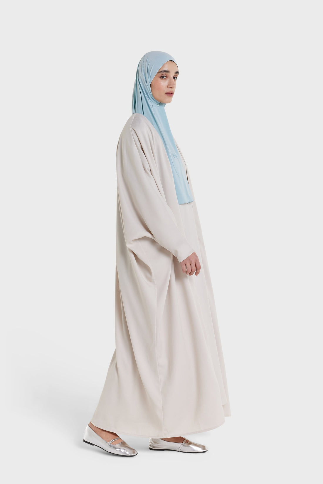 Dull Satin Bat Manche Abaya | Biscuit