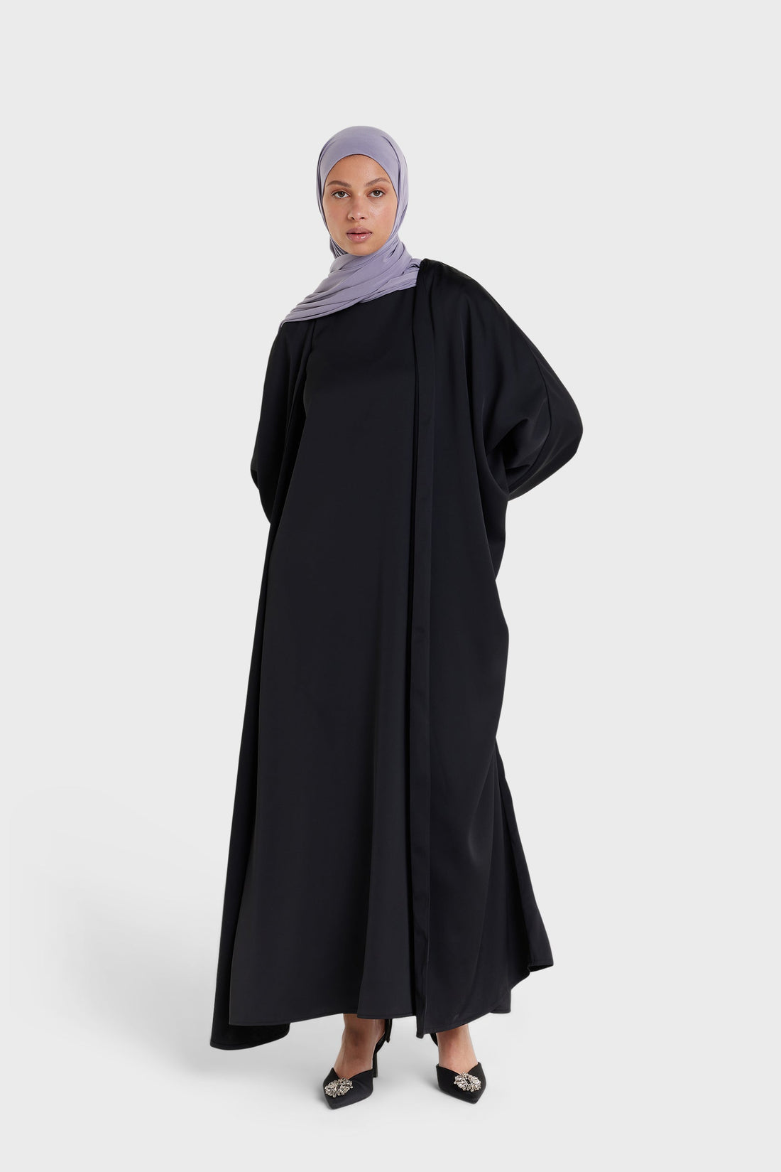 Dull Satin Bat Manche Abaya | Black