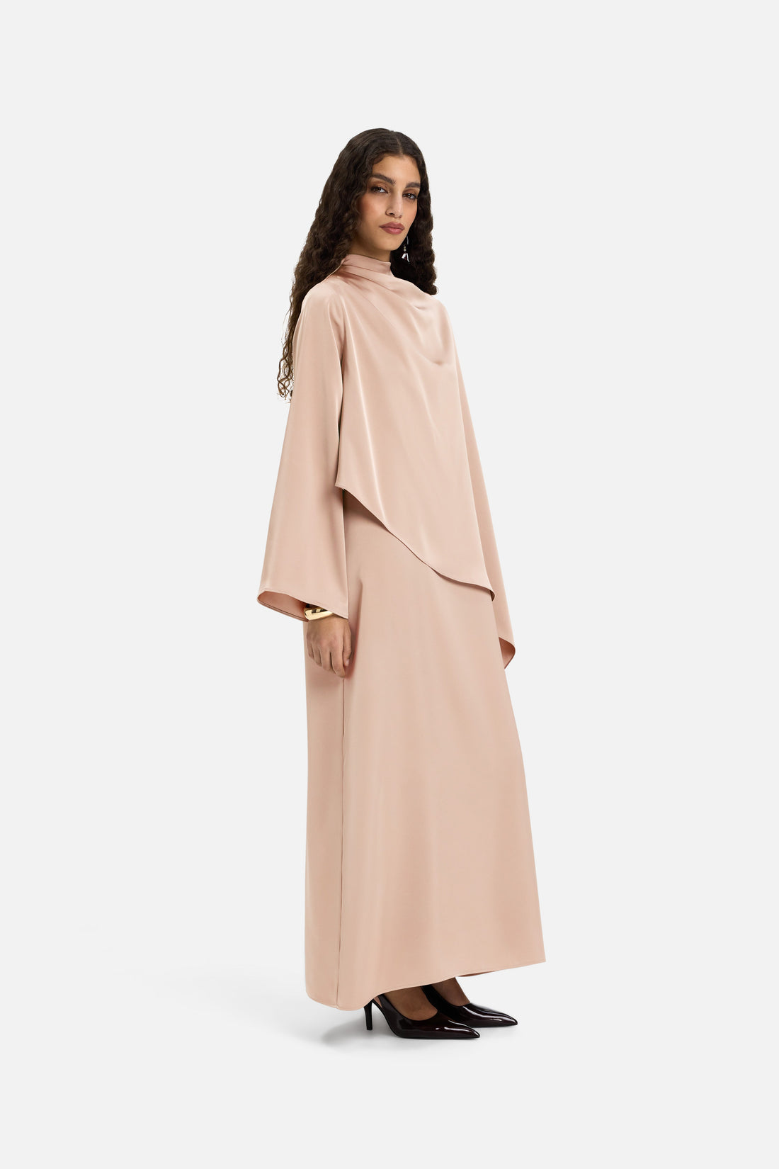 Asymmetric Cape Robe | Dark Rose