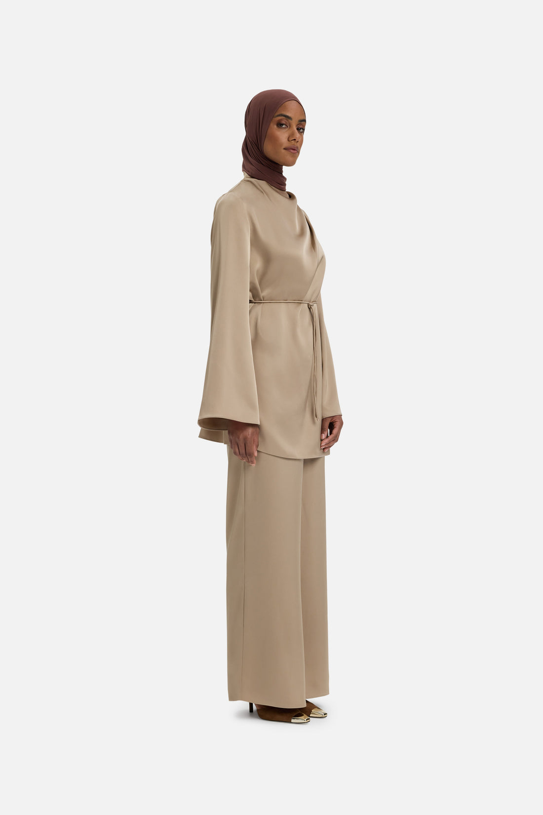 Asymmetric Pleat Blouse | Mocha