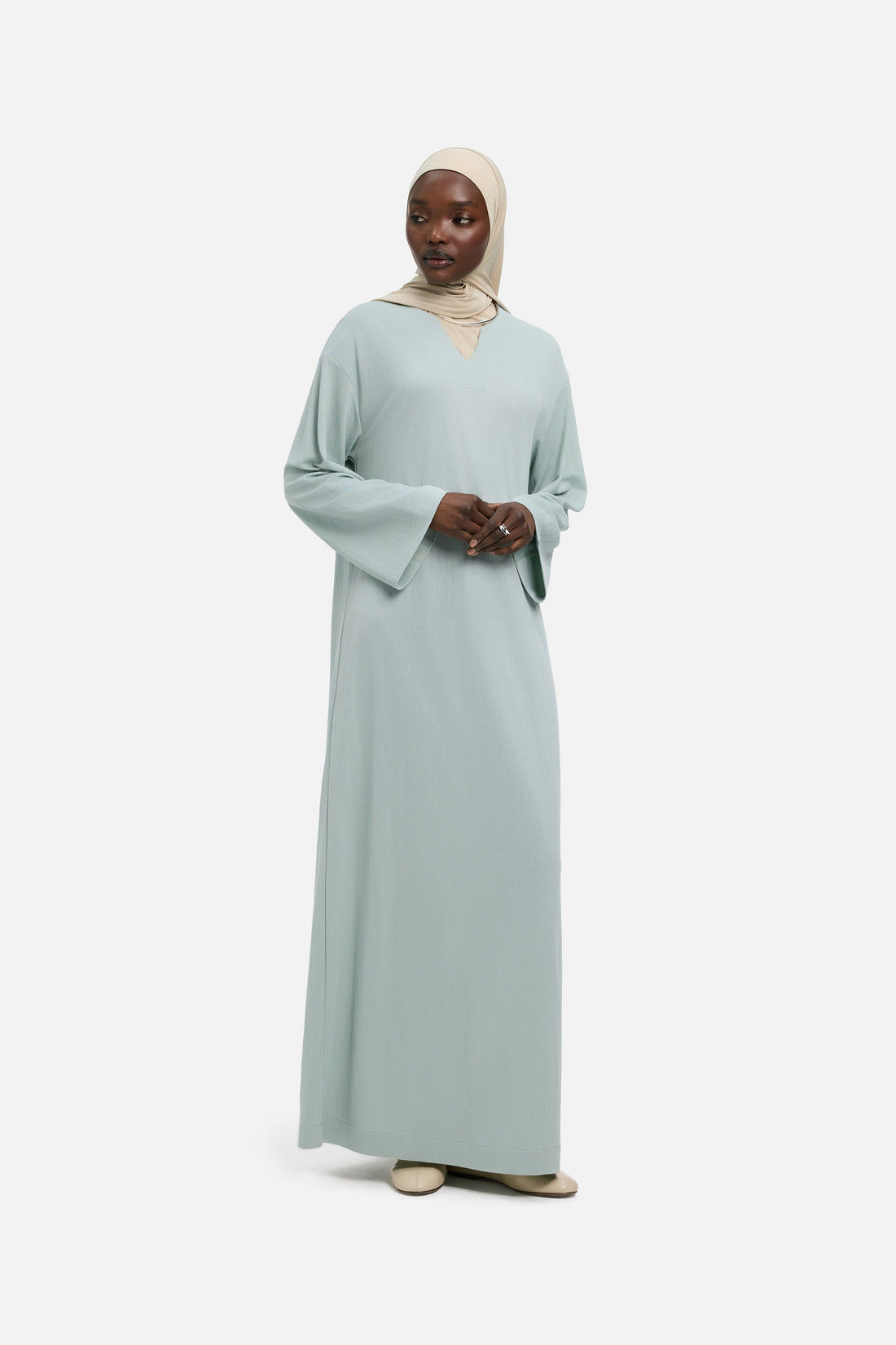 Drape Jersey Robe Caftan | Aqua Gray