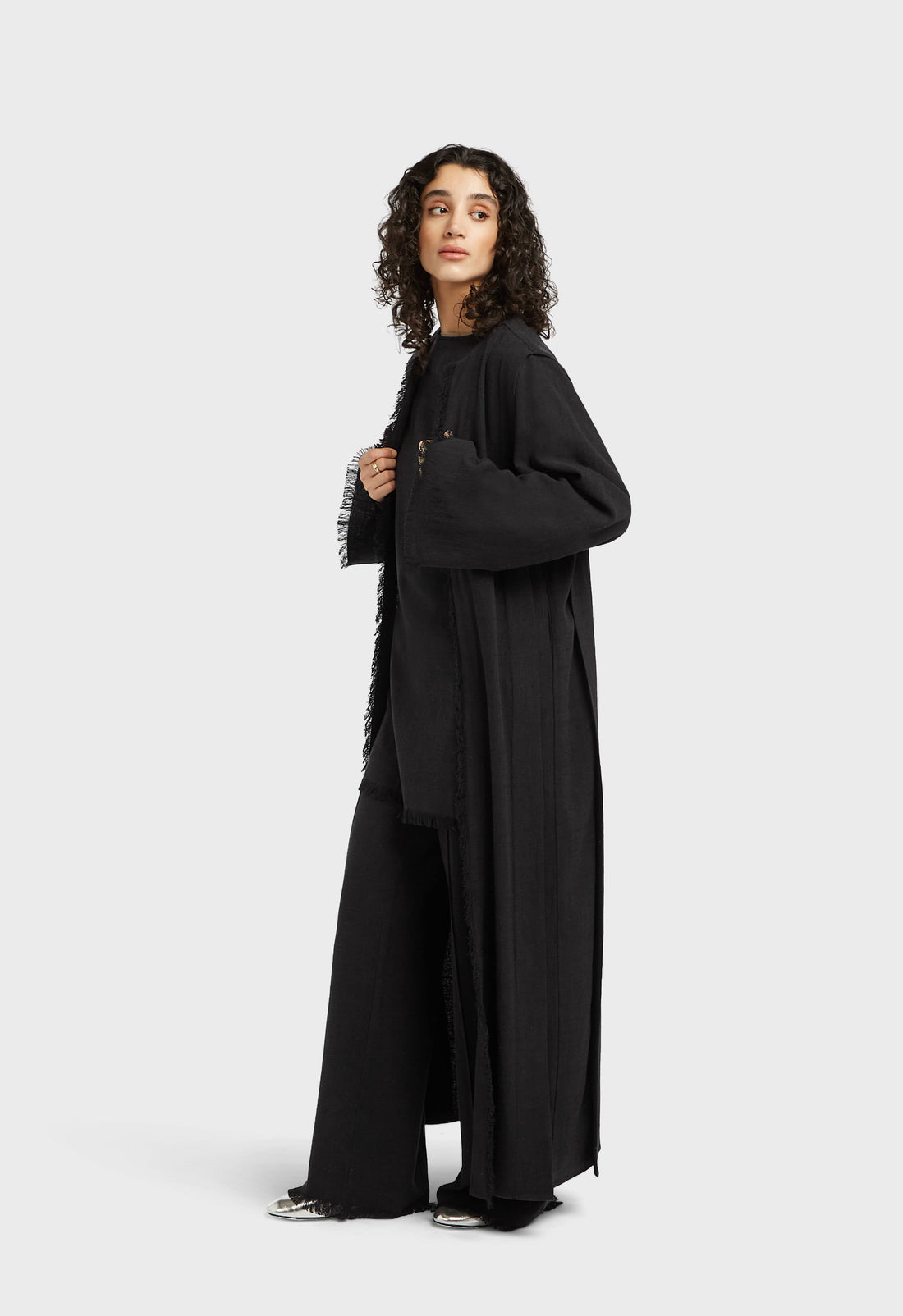 Frayed Ourlet Abaya | Black