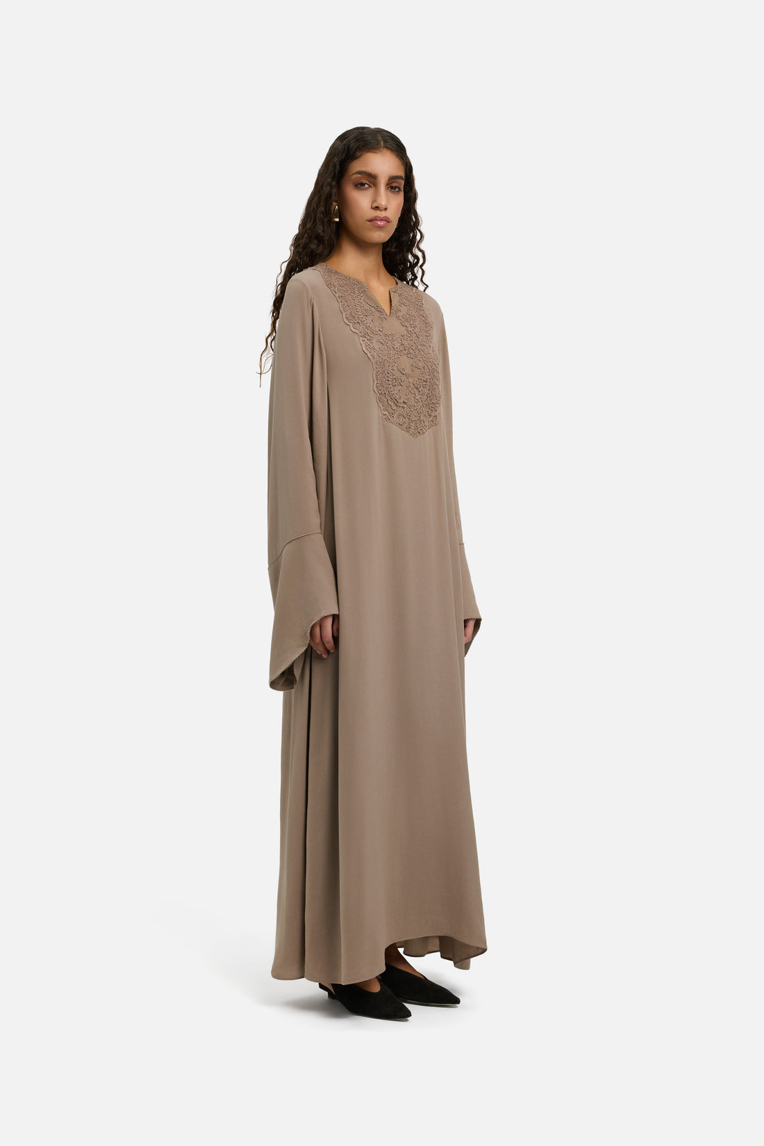 Caftan Robe en Dentelle | Khaki