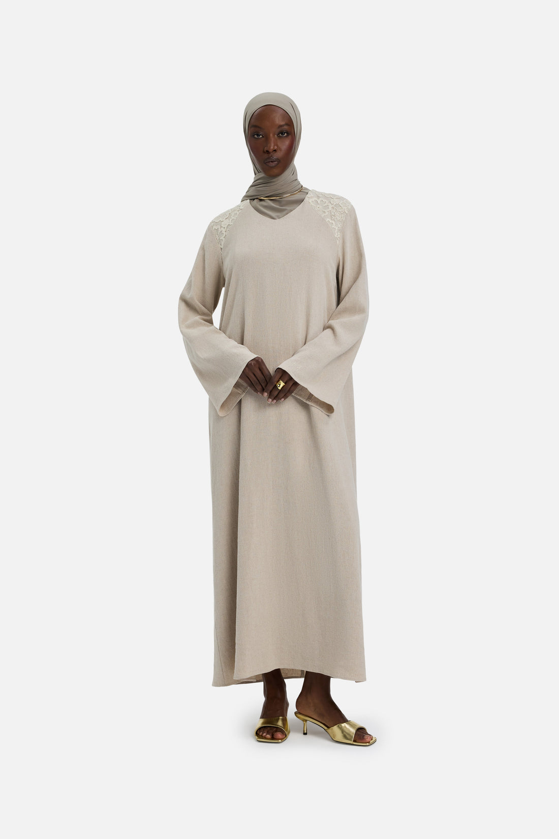 Dentelle Trim Robe | Grey Sand