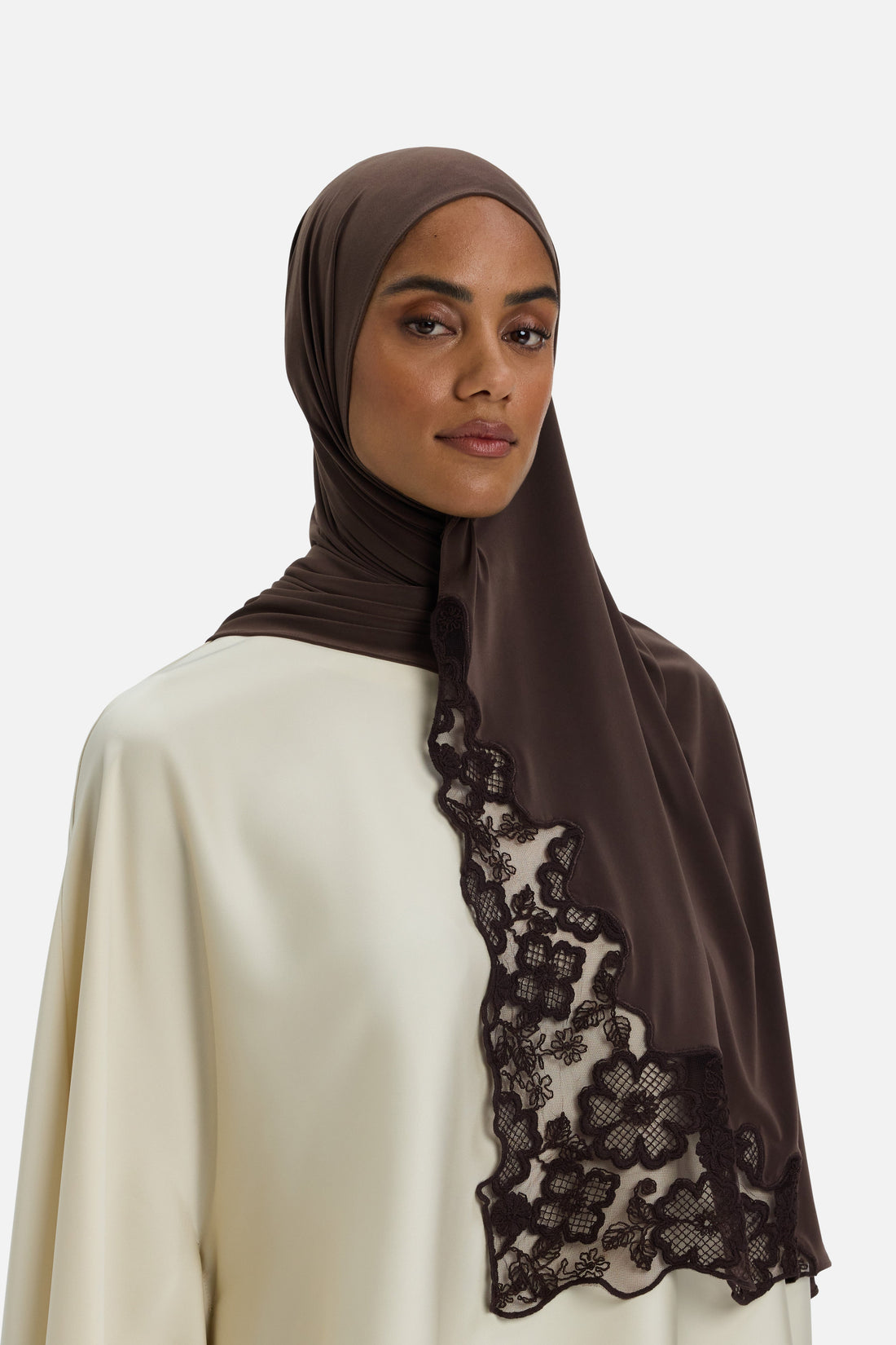 Dentelle Trim Écharpe | Dark Brown