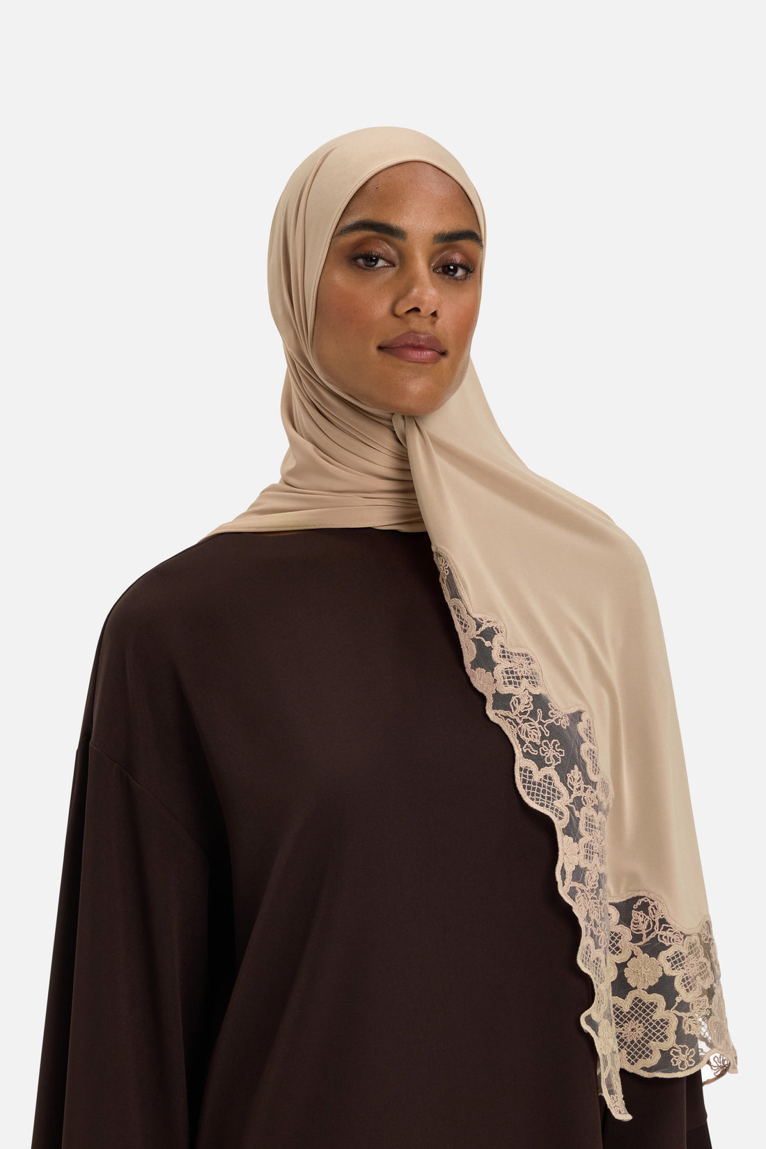 Dentelle Trim Écharpe | Mocha
