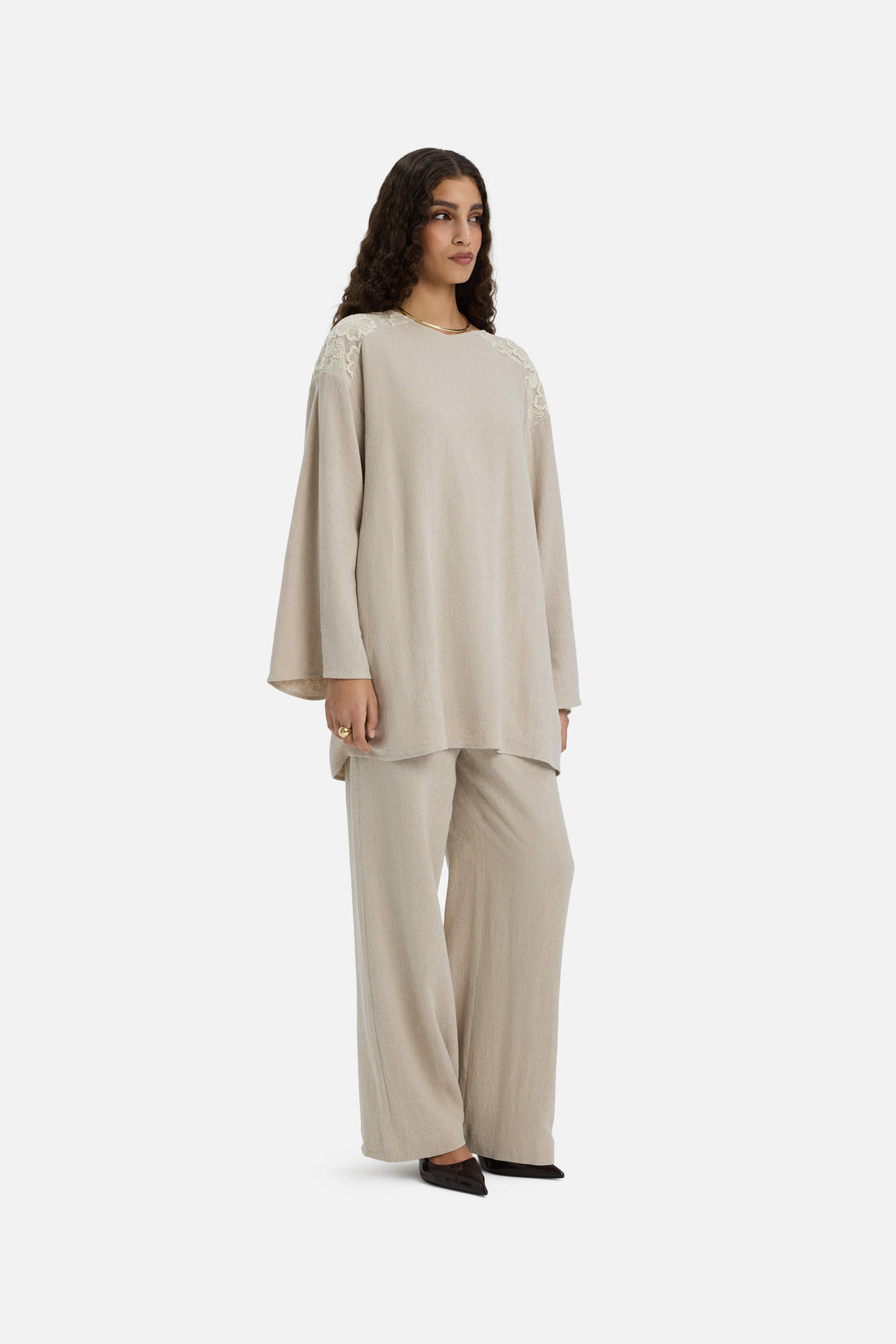 Dentelle Trim Pantalon | Grey Sand