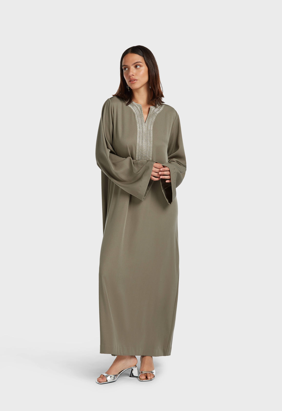 Lurex Brodé Robe Caftan | Desert Brown