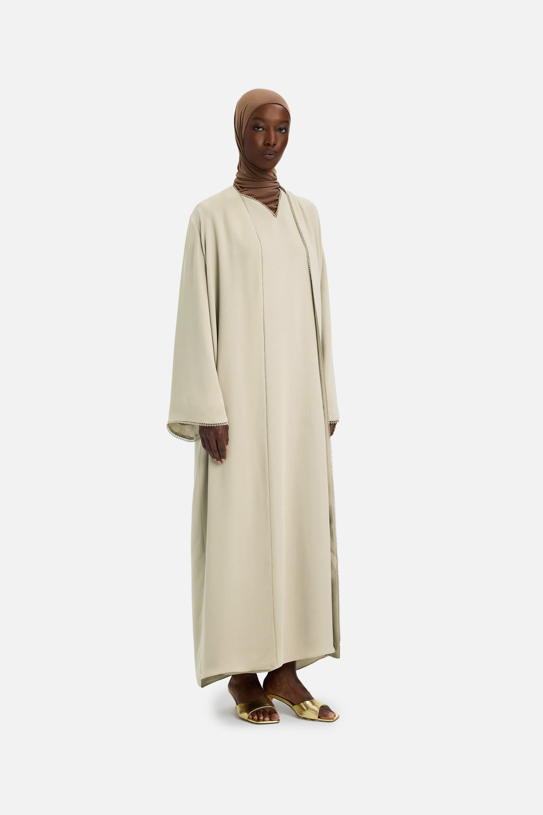 Picot Edge Abaya | Sand