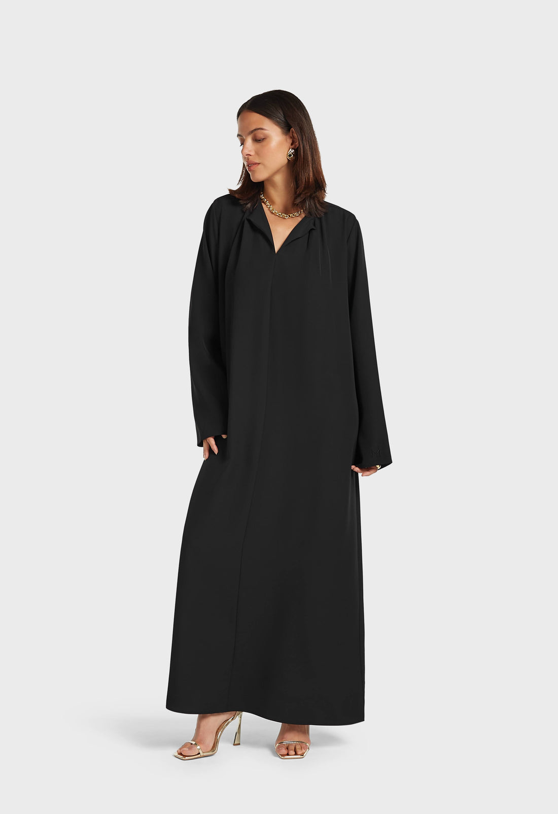 Plissé Neck Robe | Black