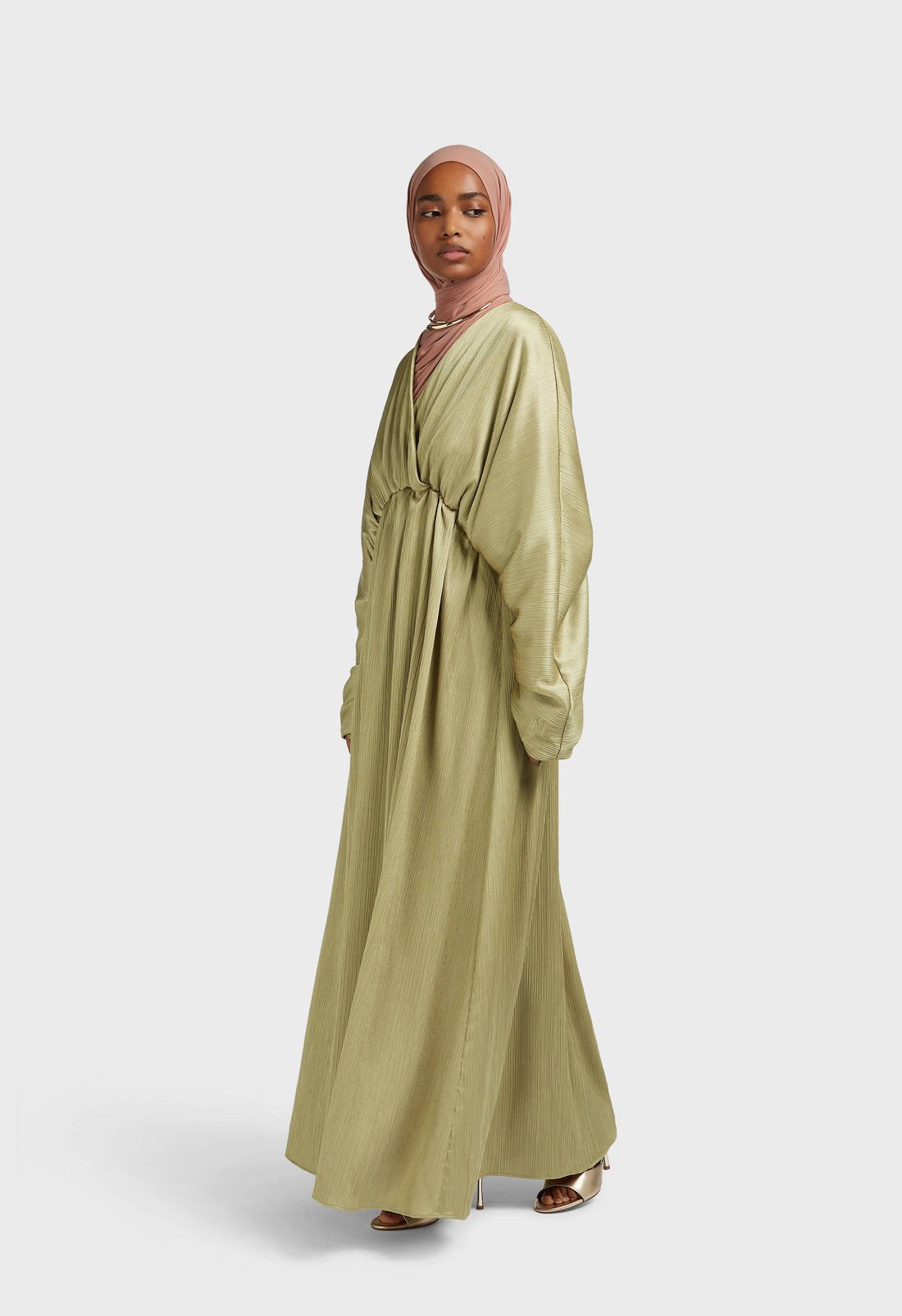 Plisse Froncé Robe | Grey Green