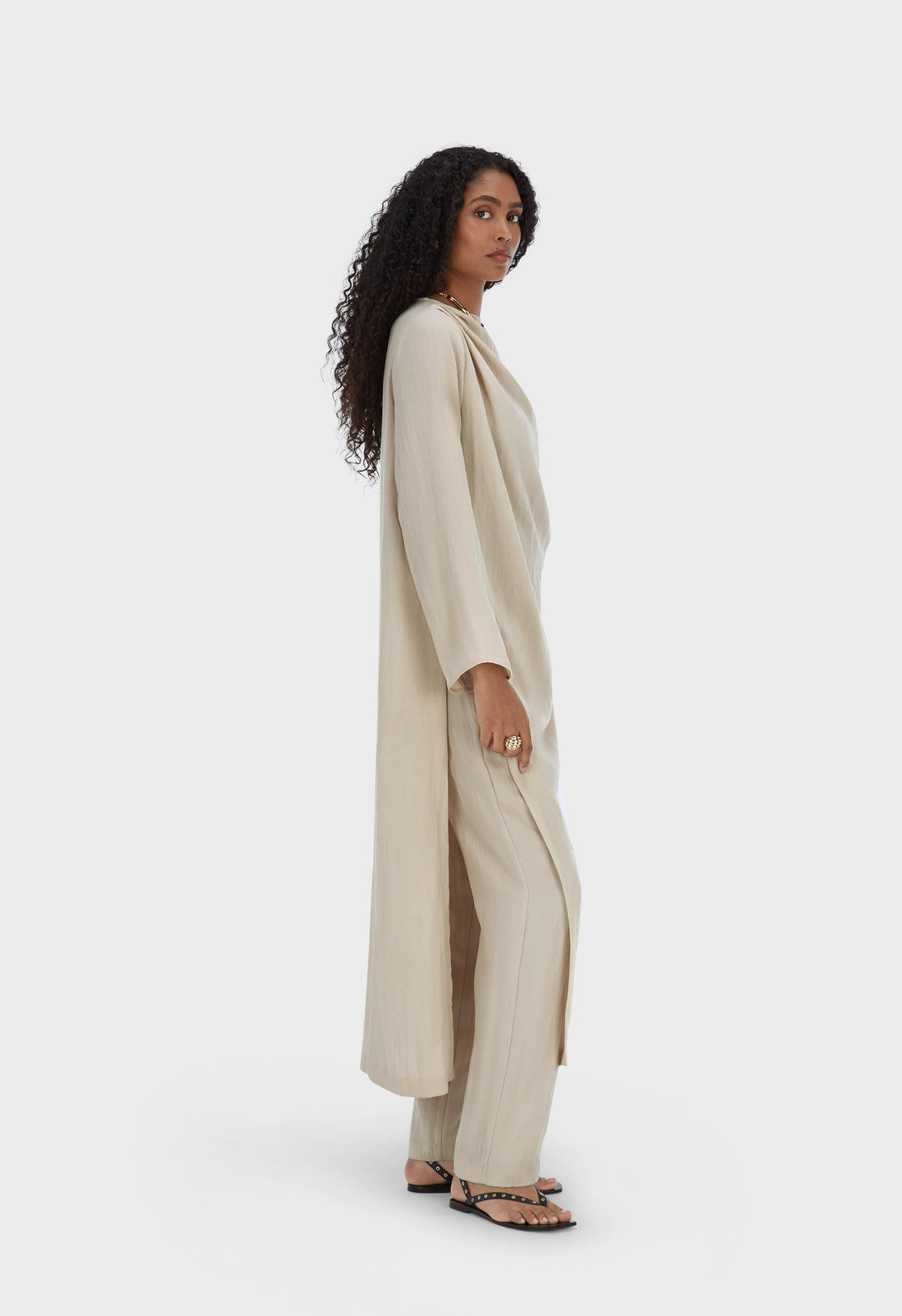 Asymmetric Plissé Tunique | Sand