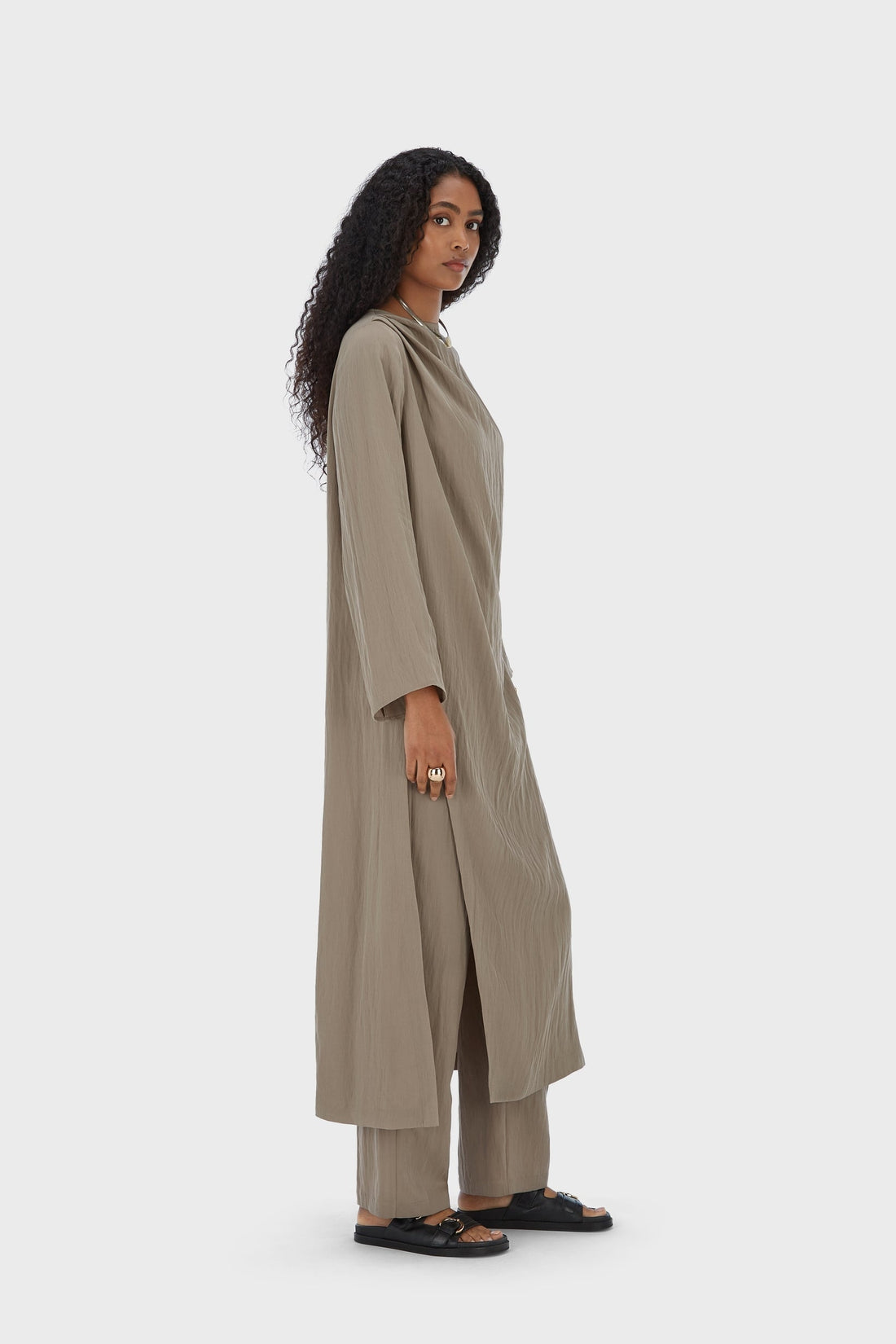 Asymmetric Plissé Tunique | Taupe