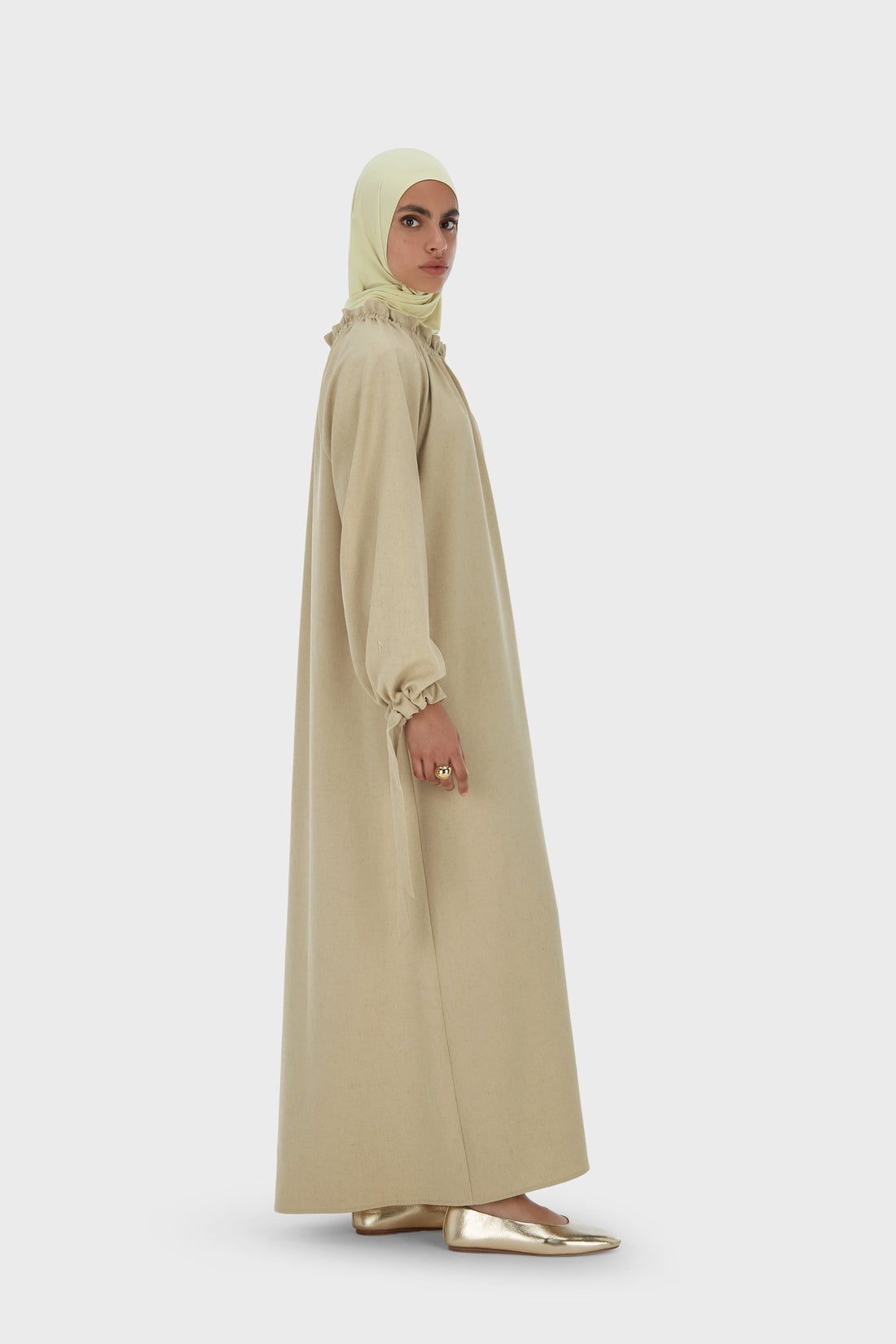 Froncé Neck Robe | Warm Khaki