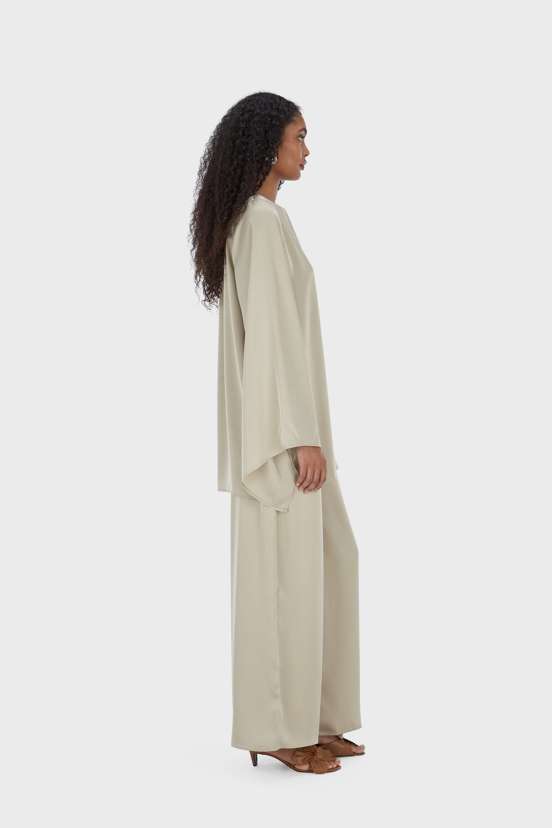 Satin Pantalon à Jambes Larges | Moss Gray