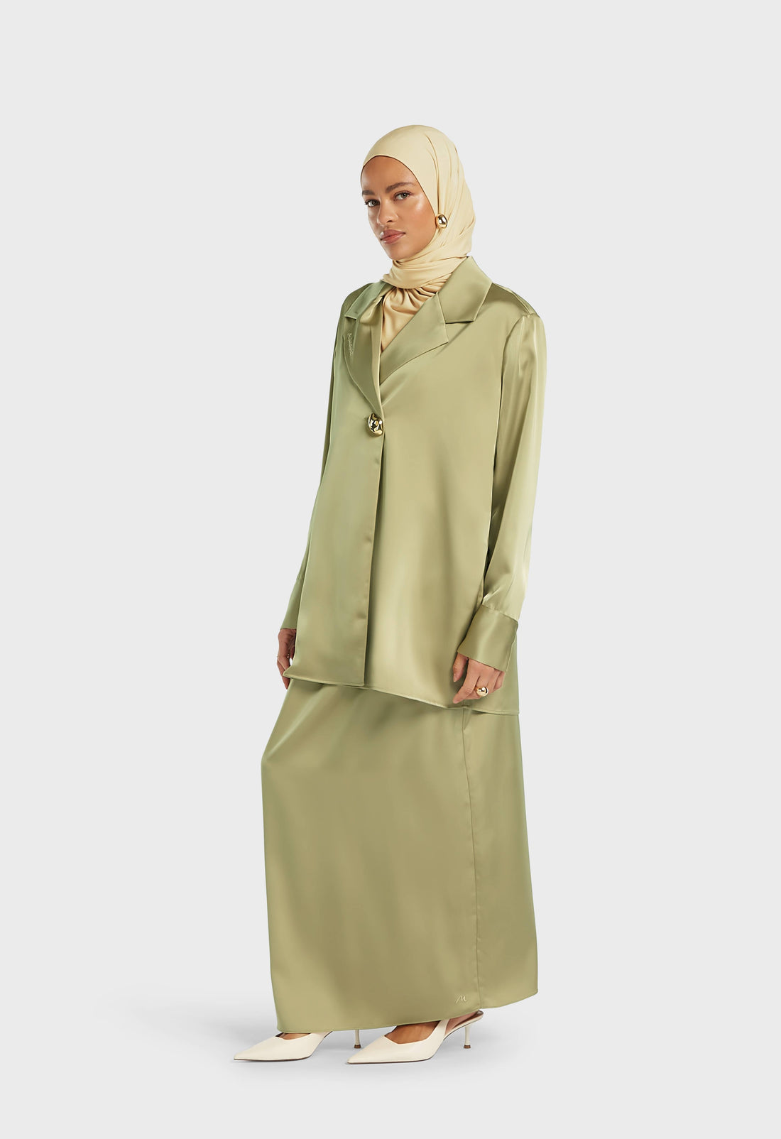 Satin Classique Blazer | Grey Green