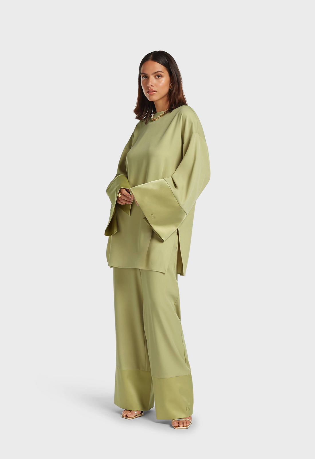Satin Trim Pantalon | Soft Khaki