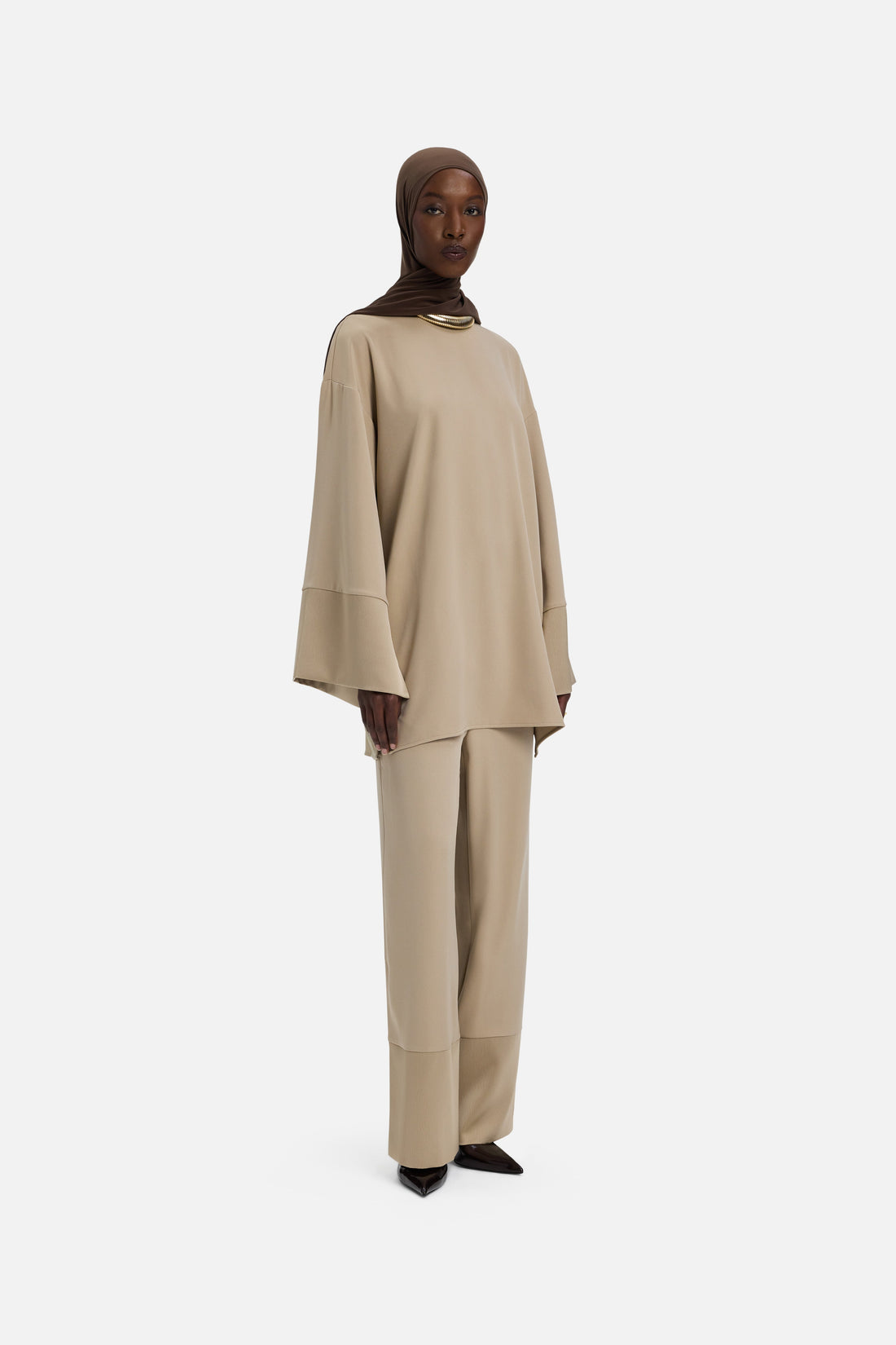 Satin Trim Pantalon | Mocha
