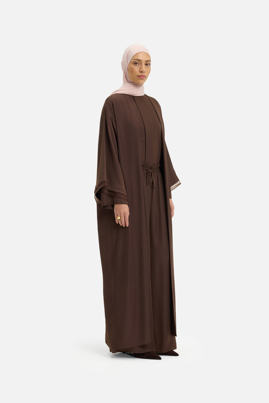 Transparent Layered Abaya | Burnt Mocha