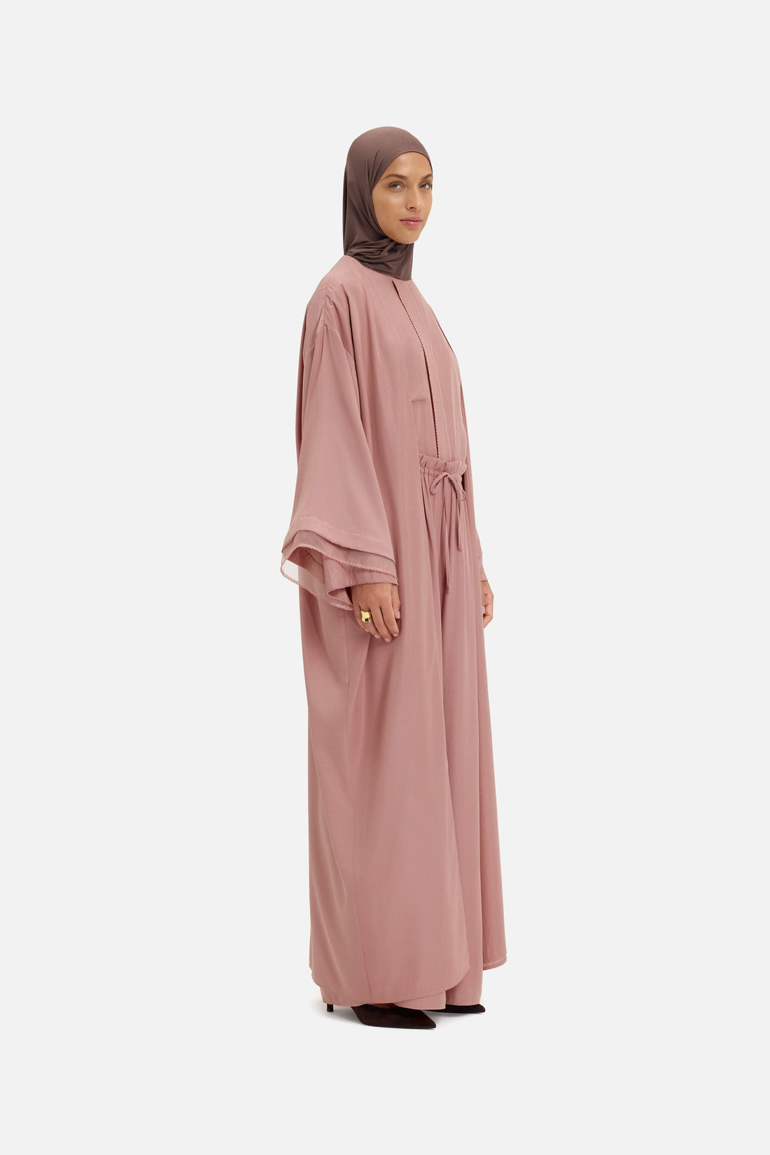 Transparent Layered Abaya | Light Berry