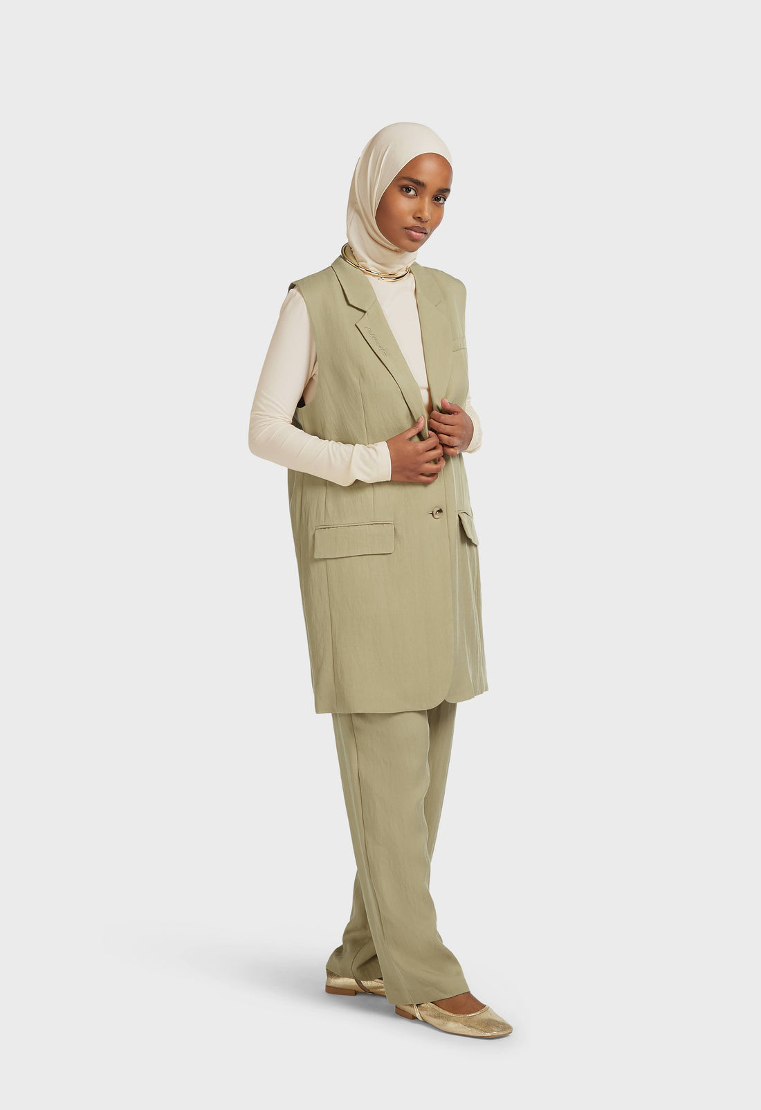 Structured Gilet | Grey Green